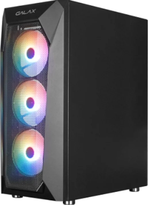 کیس کامپیوتر Galax Revolution-05 Mesh RGB Mid Tower ATX، پنل شیشه ای حرارت دیده و پنل جلویی مشبک، جریان هوای بالا، قابلیت نصب تا 8 فن 120 میلی متری و رادیاتور 280 میلی متری، USB 3.0 / 2.0، میکروفون، مشکی | CGG5ANBA4B0