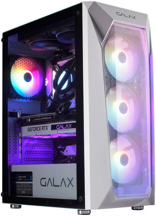 کیس کامپیوتر Galax Revolution-05 Mesh RGB Mid Tower ATX، پنل شیشه ای حرارت دیده و پنل جلویی مشبک، جریان هوای بالا، قابلیت نصب تا 8 فن 120 میلی متری و رادیاتور 280 میلی متری، USB 3.0 / 2.0، میکروفون، سفید | CGG5ANWA4B0
