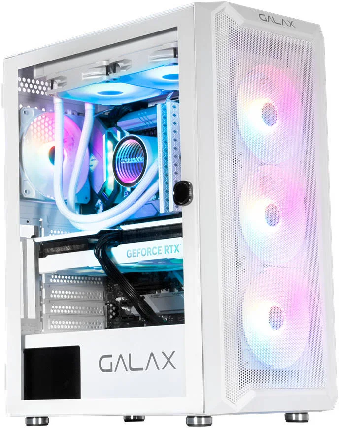کیس کامپیوتر Galax Revolution 07 ATX، SPCC + شیشه حرارت دیده، پشتیبانی از رادیاتور تا 360 میلی متر، طول کارت گرافیک تا 330 میلی متر، 3 پورت USB / پشتیبانی از HD Audio I/O، سفید | G-CGG7AGWA4B0-GXLG