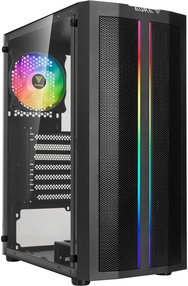 کیس کامپیوتر مید تاور Gambias Aura GC3، جنس SPCC + ABS + شیشه حرارت دیده، پشتیبانی از رادیاتور تا 240 میلی‌متر، پشتیبانی از 6 فن، هدر 5 ولت 3 پین آدرس پذیر، مشکی | GD-AURA-GC3