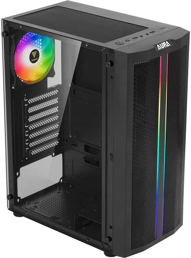 کیس کامپیوتر مید تاور Gambias Aura GC3، جنس SPCC + ABS + شیشه حرارت دیده، پشتیبانی از رادیاتور تا 240 میلی‌متر، پشتیبانی از 6 فن، هدر 5 ولت 3 پین آدرس پذیر، مشکی | GD-AURA-GC3