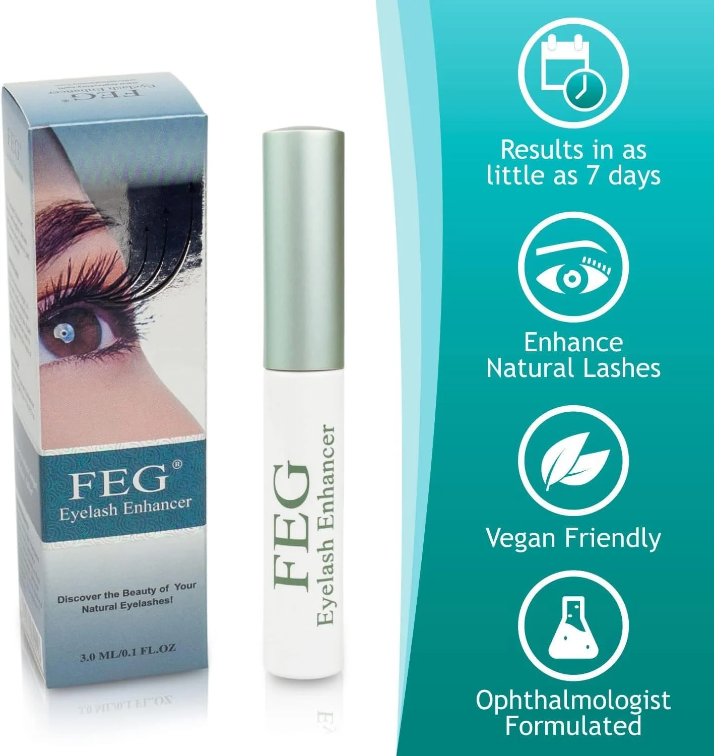 محلول تقویت مژه FEG، بسته 2 عددی - سرم طبیعی رشد مژه برای مژه های بلندتر و ضخیم تر - 2x3 میلی لیتر
