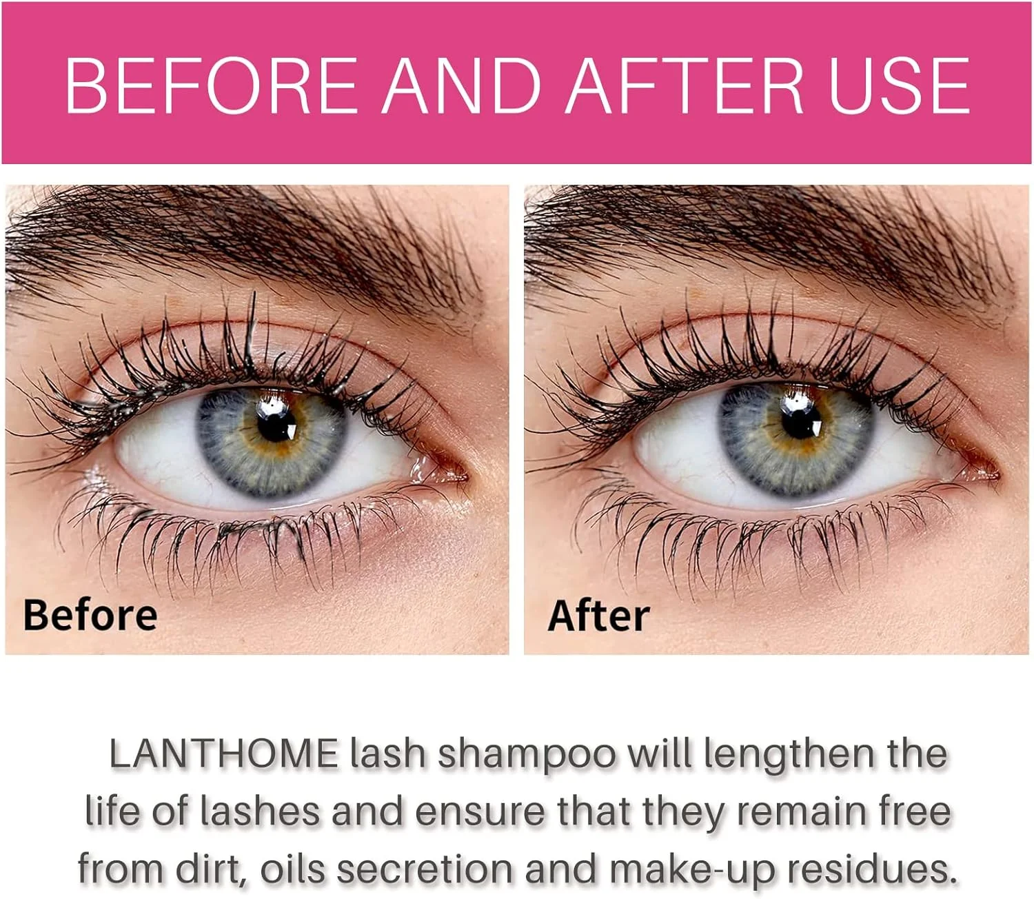 شامپو مژه لانتوم، پاک کننده بقایای آرایش و ریمل، پاک کننده ملایم و بدون سوزش برای فوم اکستنشن مژه - ایده آل برای استفاده در سالن و مراقبت در منزل (50 میلی لیتر)