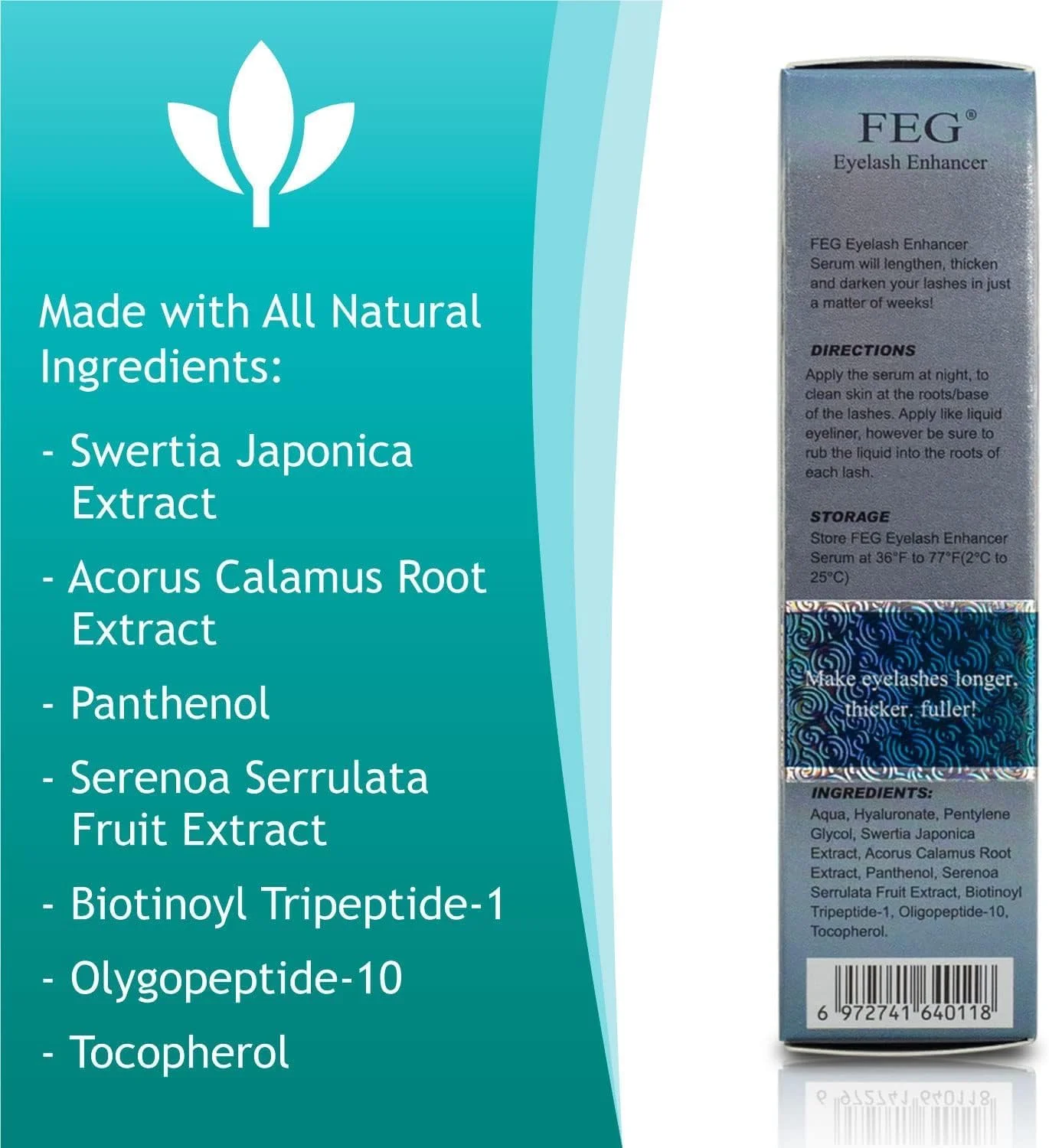 محلول تقویت مژه FEG، بسته 2 عددی - سرم طبیعی رشد مژه برای مژه های بلندتر و ضخیم تر - 2x3 میلی لیتر