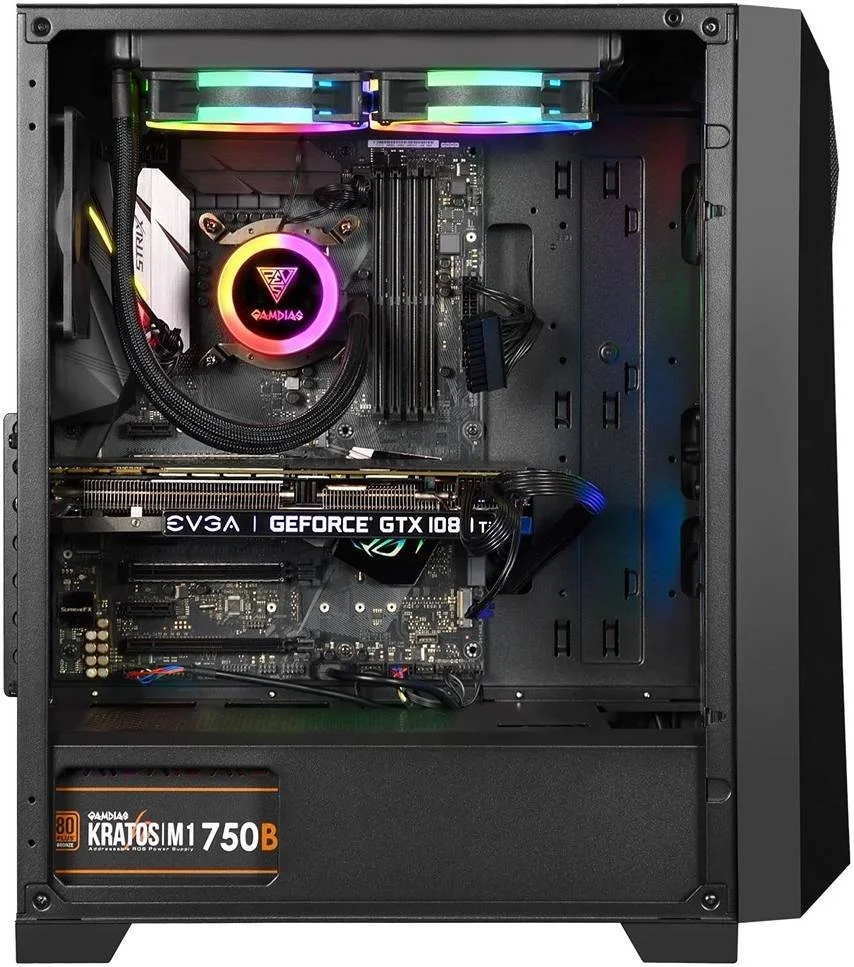 کیس کامپیوتر مید تاور GAMDIAS Apollo M1 ELITE با دو فن ARGB 200 میلی‌متری و یک فن 120 میلی‌متری از پیش نصب‌شده در عقب، پنل شیشه‌ای حرارت دیده جانبی، پشتیبانی از رادیاتور 280 میلی‌متری، فیلتر گرد و غبار مغناطیسی، مشکی | APOLLO M1 ELITE BK