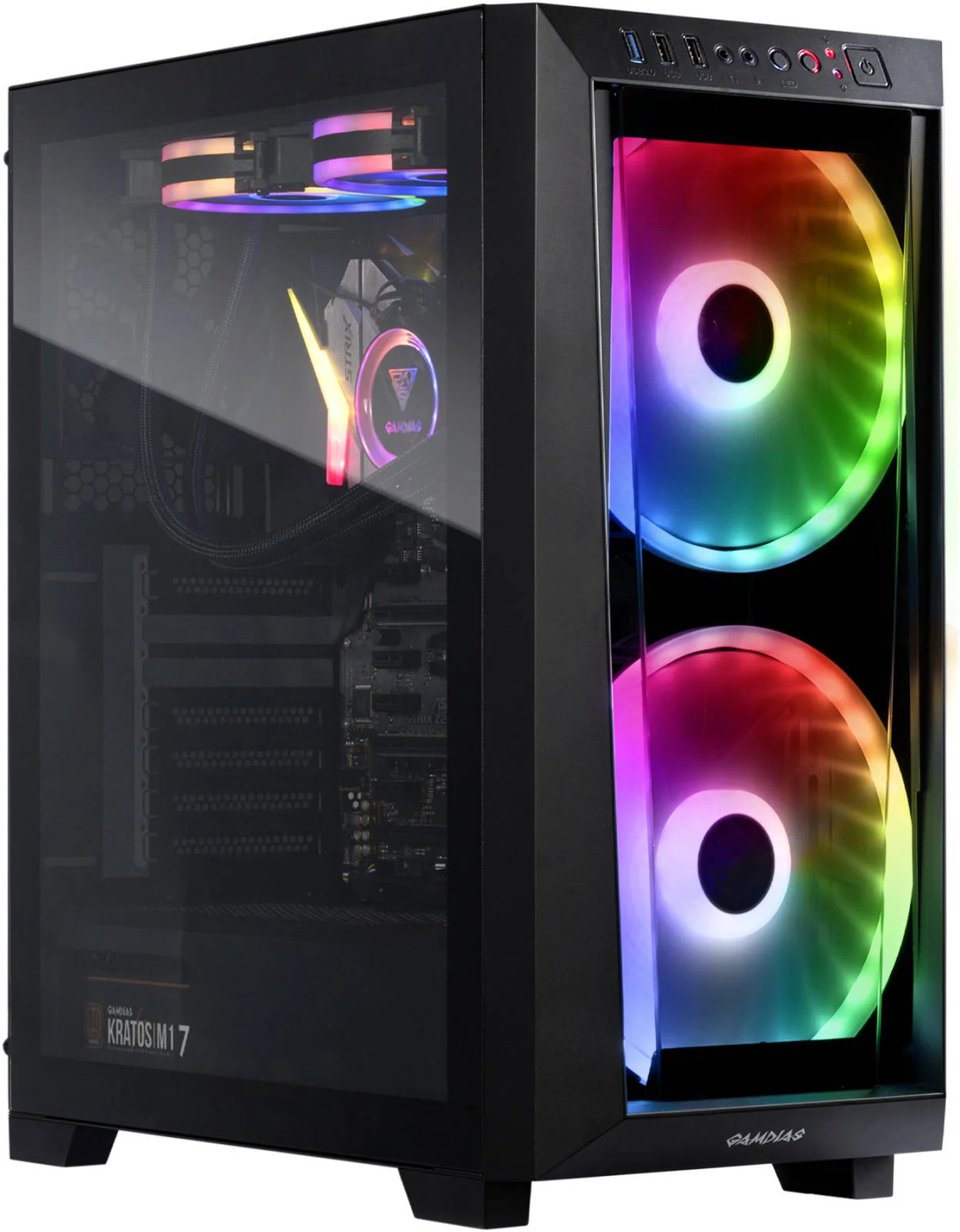 کیس کامپیوتر مید تاور Gamdias APOLLO M2 ELITE، طراحی توری نامتقارن، 2 فن ARGB 200 میلی‌متری داخلی، پنجره شیشه‌ای حرارت دیده بدون درز، فیلتر گرد و غبار مغناطیسی، پشتیبانی از رادیاتور 280 میلی‌متری، مشکی | GD-APOLLO-M1-ELITE