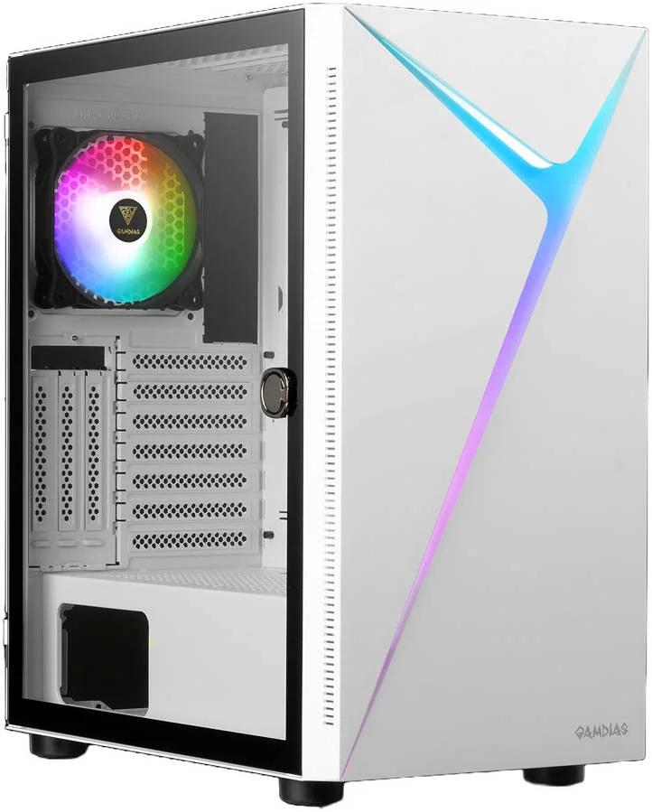 کیس کامپیوتر مید تاور Gamdias ARGUS E4 ELITE WH، دارای نورپردازی RGB، یک فن ARGB 120 میلی‌متری داخلی در عقب، درب لولایی پنل شیشه‌ای حرارت دیده، فیلتر گرد و غبار مغناطیسی، پشتیبانی از رادیاتور 240 میلی‌متری، سفید | GD-ARGUS-E4-ELITE-WH