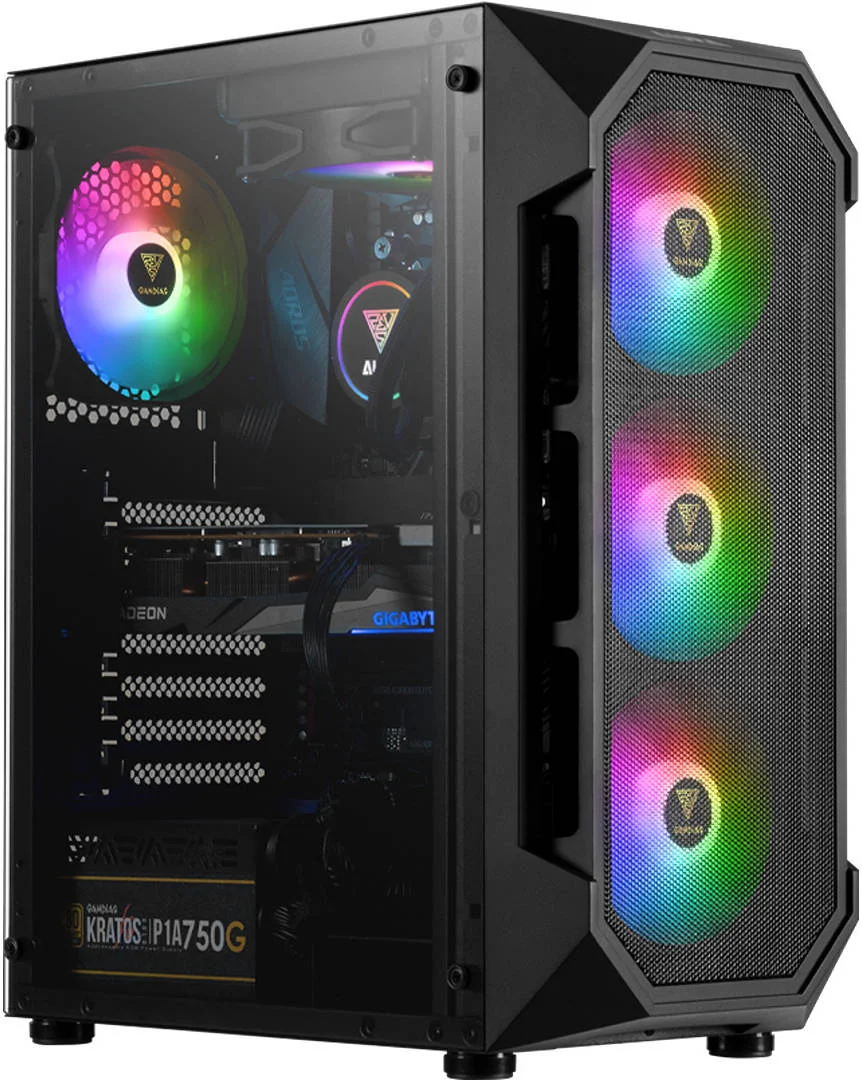 کیس کامپیوتر مید تاور Gamdias AURA-GC1، دارای 4 فن ARGB 120 میلی‌متری داخلی، فیلتر گرد و غبار مغناطیسی، پنل جلویی مشبک، همگام‌سازی با مادربرد ARGB 5 ولتی، پشتیبانی از رادیاتور 240 میلی‌متری، مشکی | GD-AURA-GC1