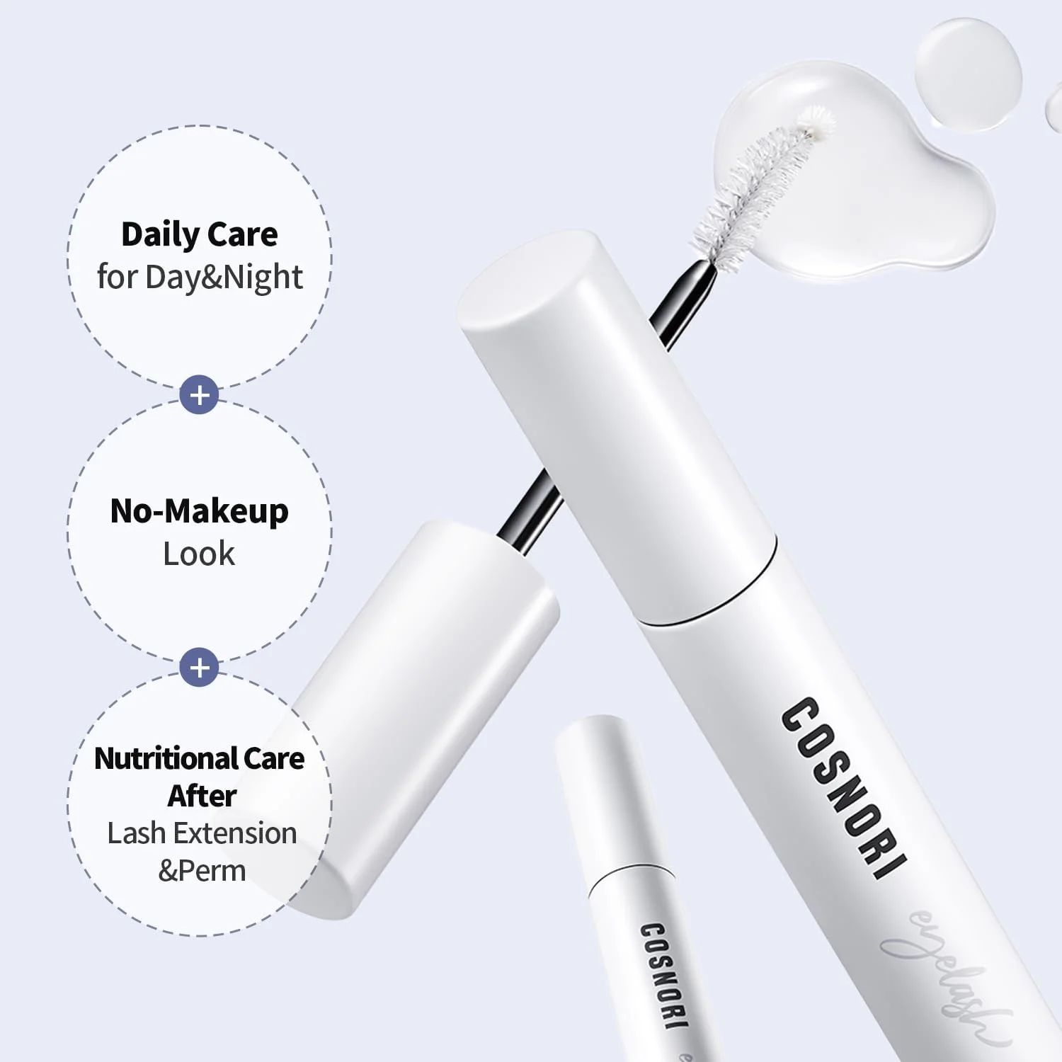 سرم تقویت کننده مژه فعال طولانی مدت COSNORI - سرم تقویت کننده مژه کره ای - تقویت کننده رشد ابرو برای مژه های بلندتر و ضخیم تر - وگان، بدون تحریک - پپتیدها، اسید هیالورونیک، 0.3 fl.oz.