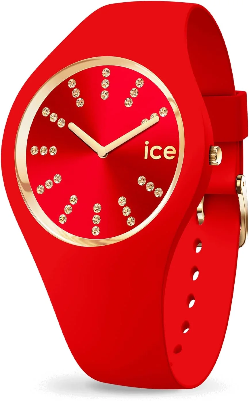 آیس-واچ. IC021302 ساعت مچی آنالوگ زنانه با بند سیلیکونی قرمز و جزئیات صفحه طلایی، کوچک