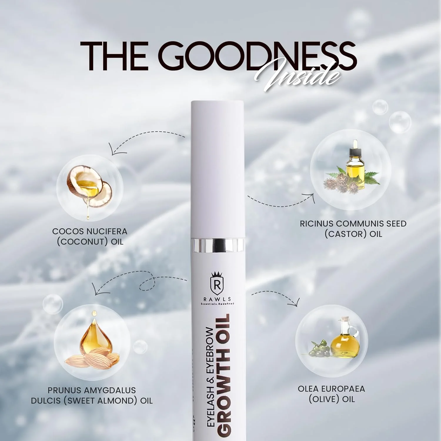 سرم تقویت کننده ابرو و مژه Rawls، تقویت کننده مژه طبیعی و ارگانیک با روغن کرچک، روغن بادام، ویتامین E و C، برای مژه ها و ابروهای بلندتر و ضخیم تر - 5 میلی لیتر