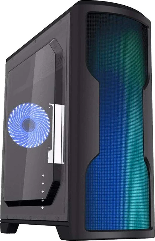 کیس مشکی GAMEMAX Matrix G562 ATX Middle Tower برای کامپیوتر رومیزی گیمینگ، بدنه جلویی SPCC 0.5 میلی‌متری با 75 LED رنگین کمانی، 3 پورت USB3.0/2.0، 1 فن 32 LED آبی، پنل جانبی پلکسی گلاس (LxHxD: 190x440x435 mm)
