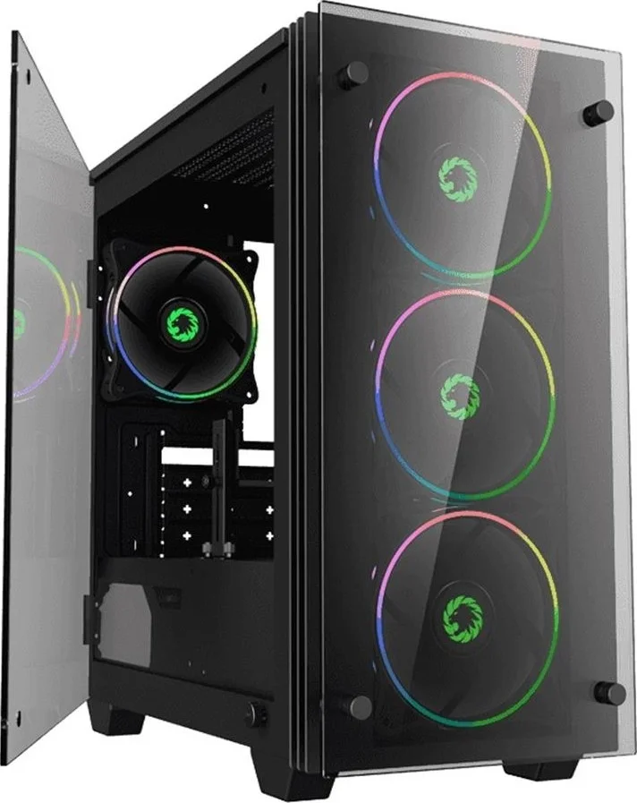 کیس گیمینگ ATX گیم مکس Mini Stratos H609 RGB، با 4 فن، شیشه حرارت دیده، جایگاه درایو 2.5 اینچی، پشتیبانی از رادیاتور تا اندازه 240 میلی متر، مشکی | H609