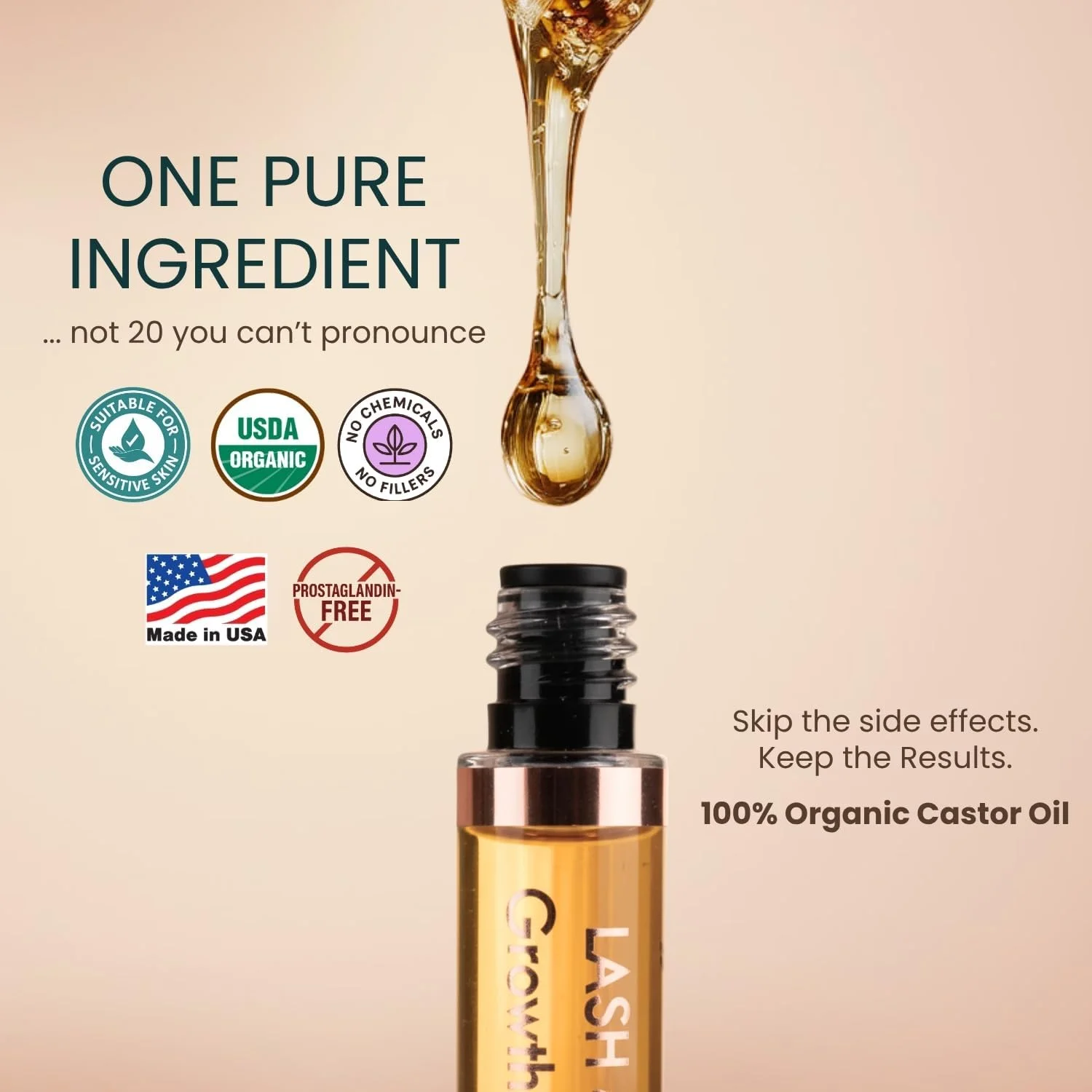 روغن کرچک ارگانیک USDA Live Fraiche برای مژه و ابرو - سرم رشد مژه روغن کرچک پرس سرد.