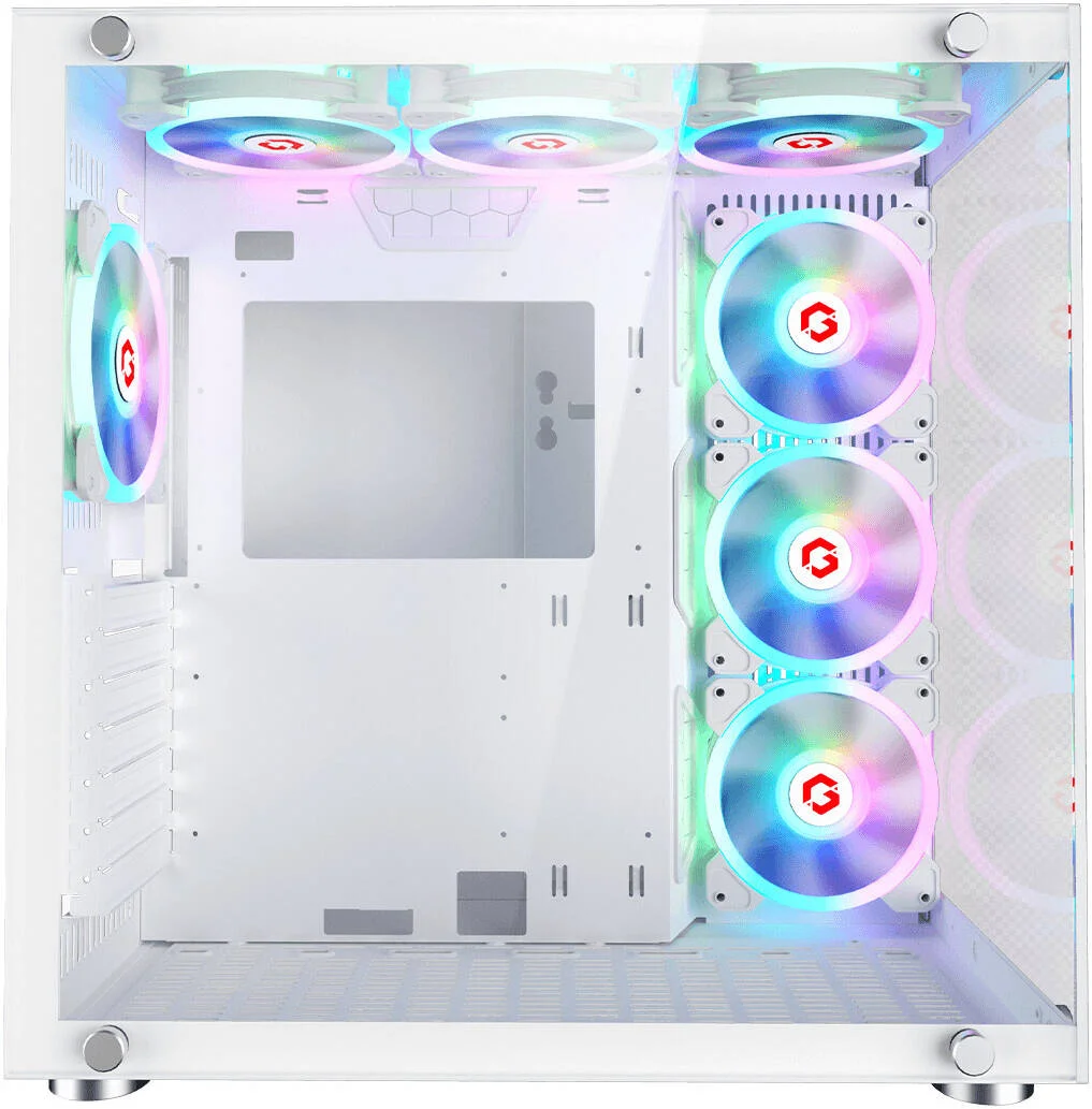 کیس گیمینگ مید تاور GAMEON سری Emperor Arctic II، دارای 7 فن aRGB از پیش نصب شده، پشتیبانی از خنک کننده AIO تا 360 میلی متر و 10 فن، شیشه حرارت دیده 0.8 میلی متری + مواد SPCC، سفید | GO-EMPERORII-A