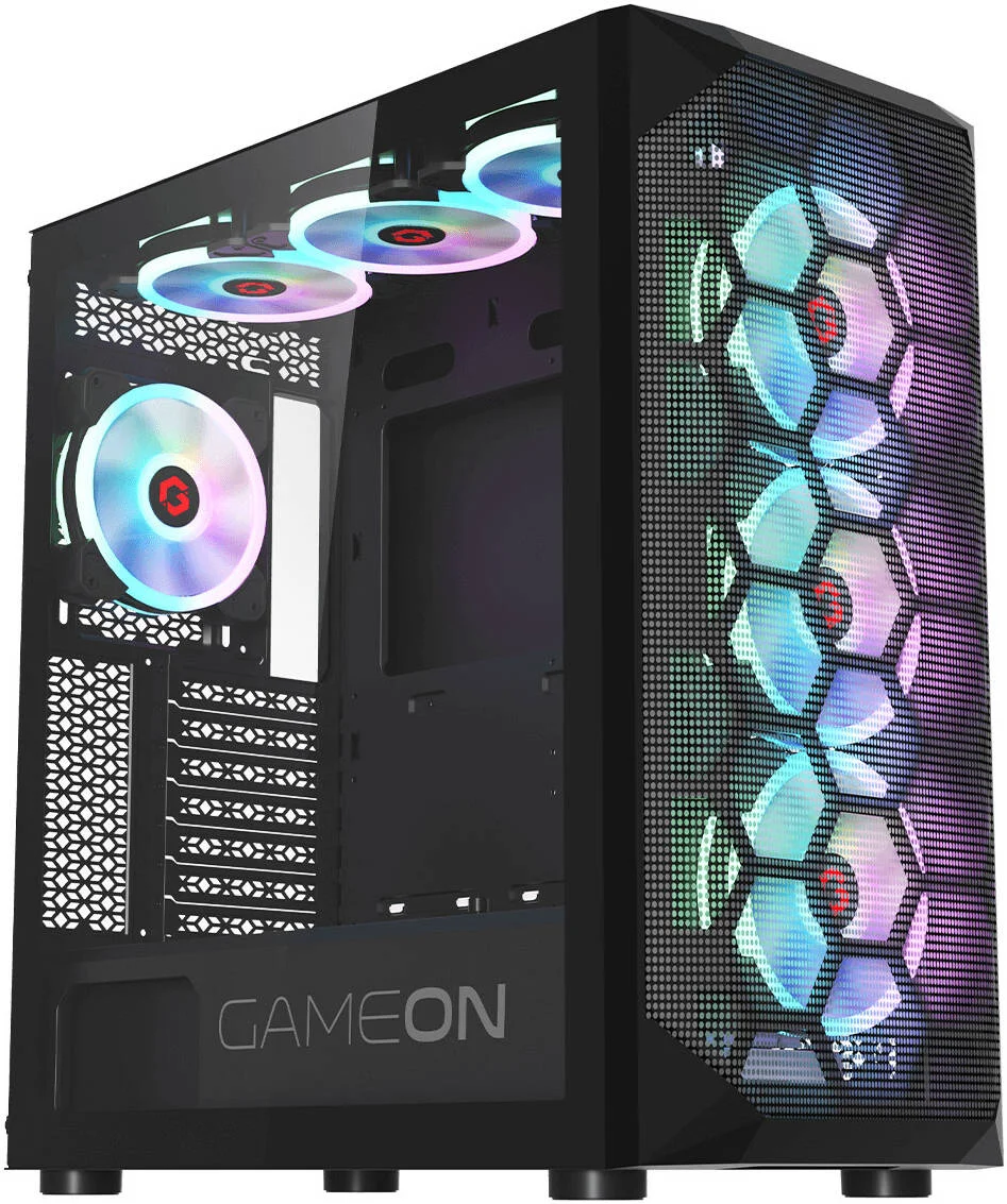 کیس مید تاور گیمینگ GAMEON Emperor Midnight I Series، دارای 7 فن 120 میلی‌متری aRGB از پیش نصب شده، پشتیبانی از رادیاتور تا 360 میلی‌متر و 9 فن، شیشه حرارت دیده 0.8 میلی‌متری + مواد SPCC، مشکی | GO-EMPERORI-M