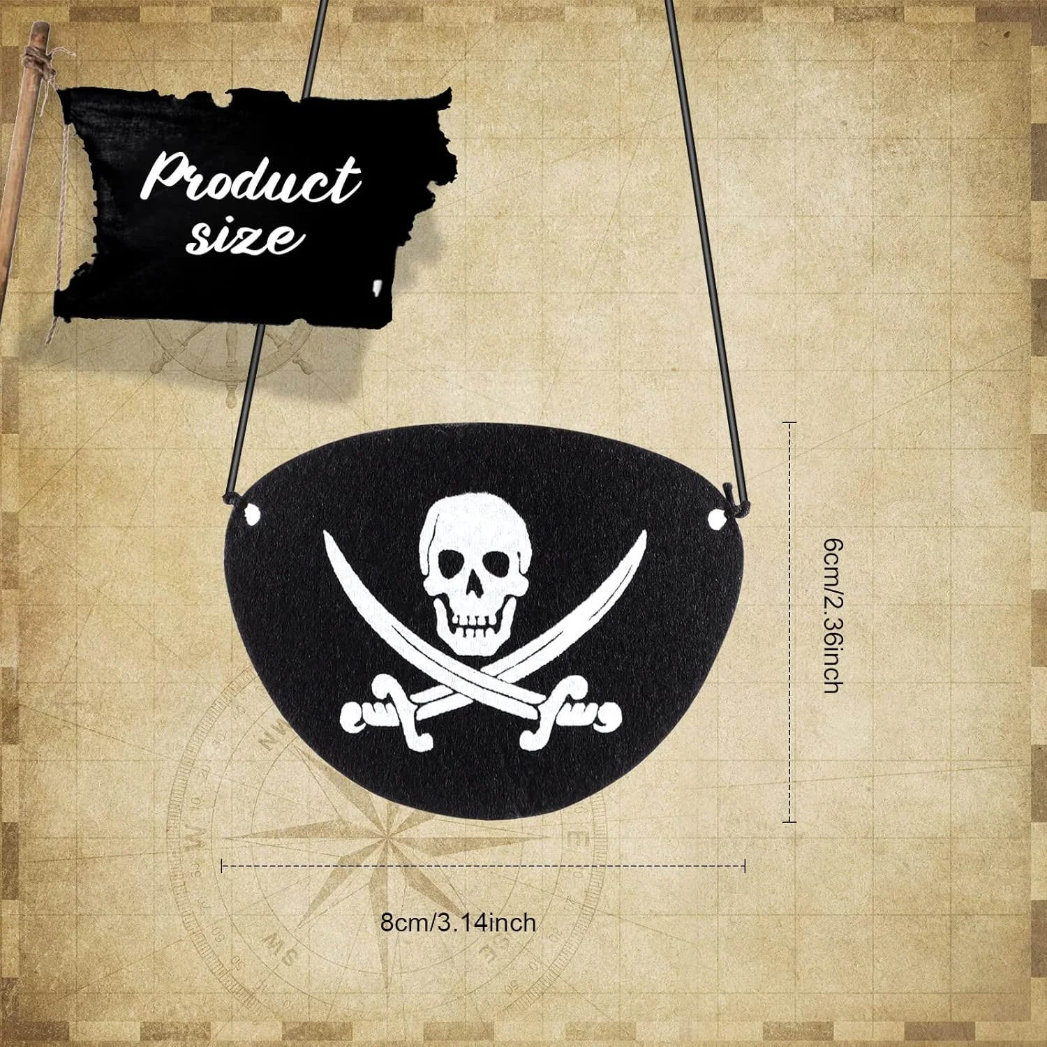 تکه چشم دزد دریایی Tatuo، تکه چشم کاپیتان جمجمه ای از جنس نمد مشکی برای جشن های هالووین، کریسمس و مهمانی با تم دزدان دریایی (120 عدد)