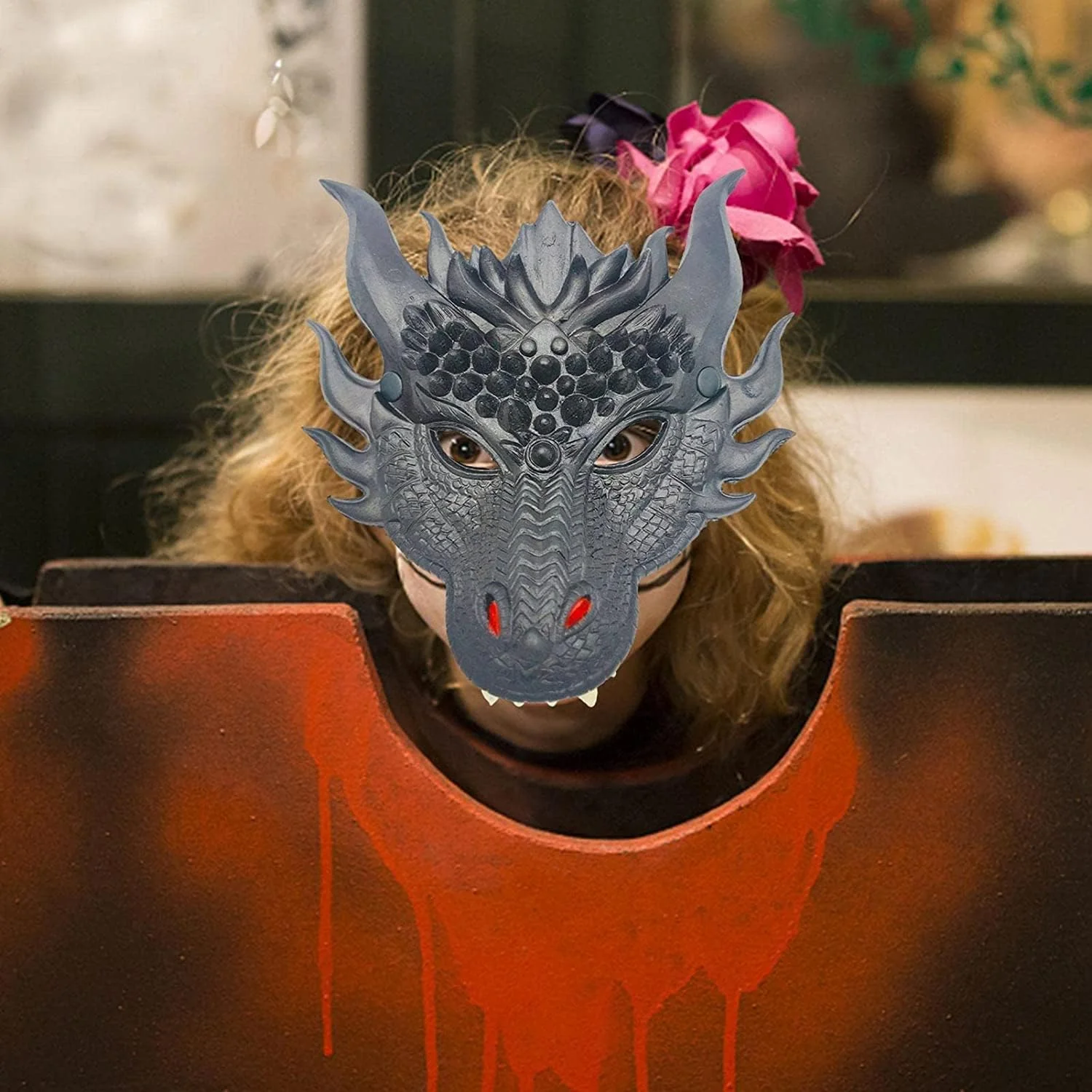 4 عدد پوشش صورت اژدها برای نقش آفرینی، نیم نقاب سر اژدها، پوشش نیمه صورت بدون پوشاندن چشم ها و بینی برای هالووین، کریسمس، مهمانی ها، جشن های نقاب