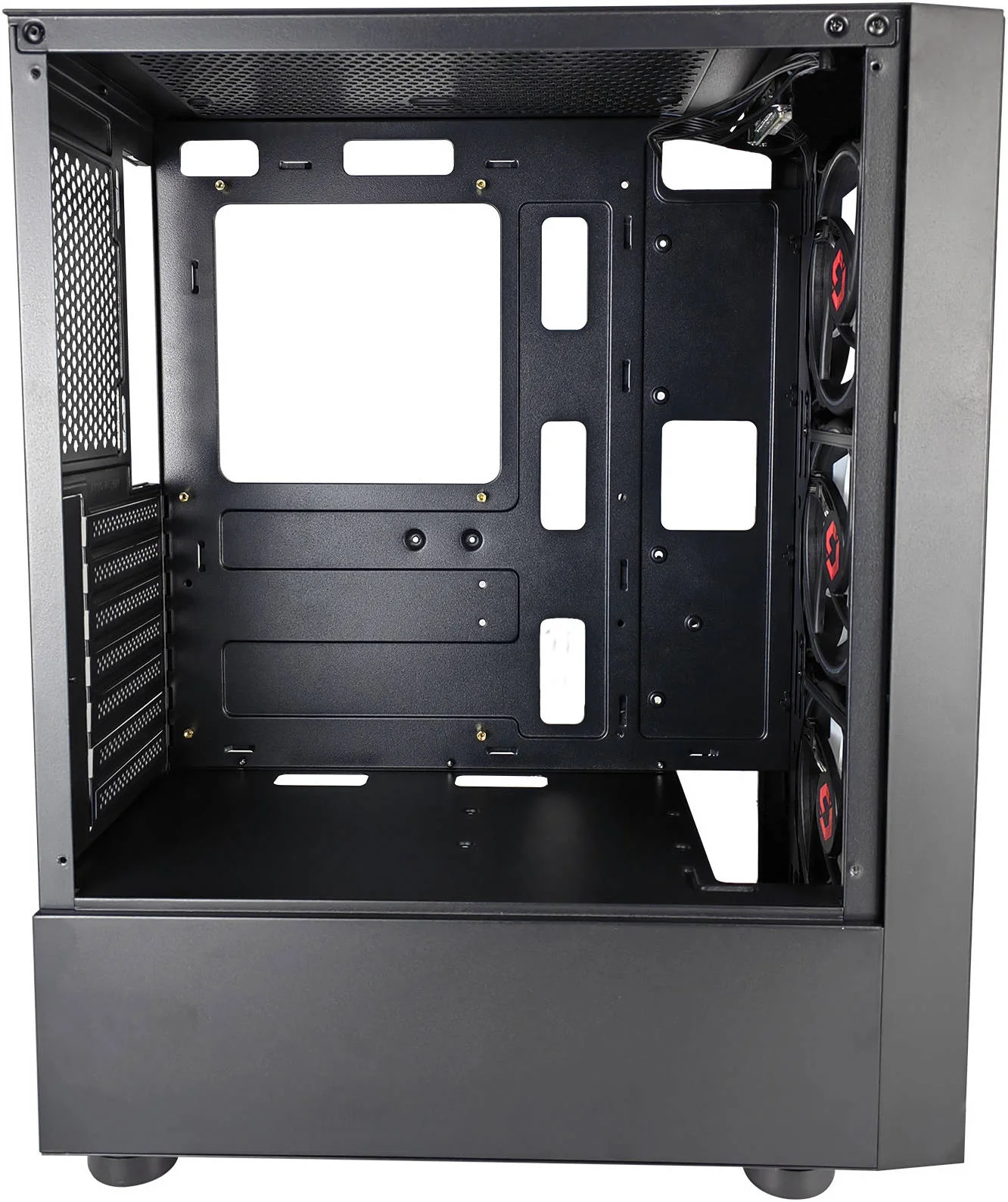 کیس گیمینگ مید تاور GameOn Trident II S-Series، دارای 3 فن RGB از پیش نصب شده، پشتیبانی از رادیاتور تا 240 میلی‌متر و 6 فن 120 میلی‌متری، پنل جانبی اکریلیک، جنس SPCC، فیلتر گرد و غبار، مشکی | GO-TRIDENTII-S