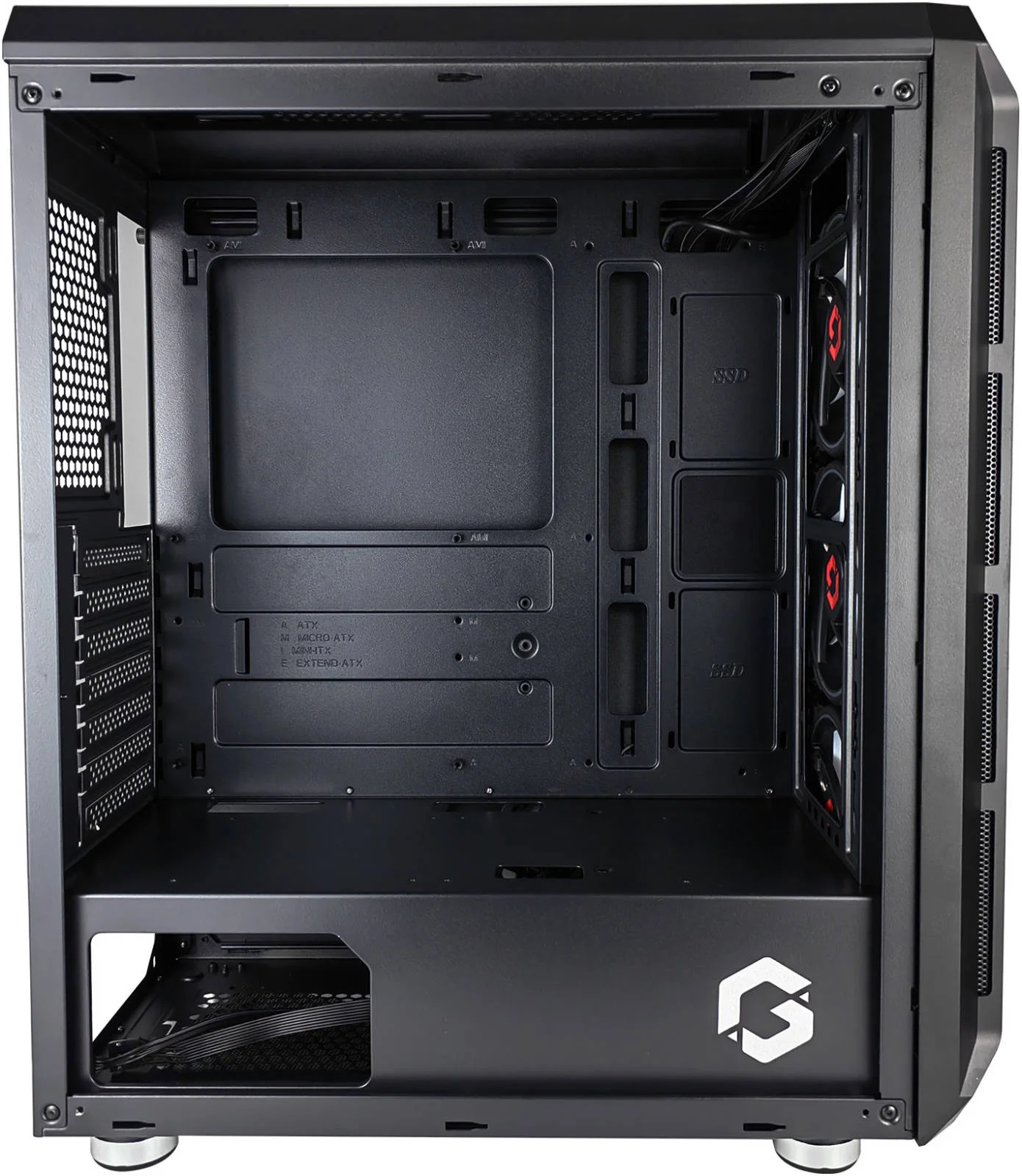 کیس گیمینگ مید تاور GameOn Trident II S-Series، دارای 3 فن RGB از پیش نصب شده، پشتیبانی از رادیاتور تا 240 میلی‌متر و 6 فن 120 میلی‌متری، پنل جانبی اکریلیک، جنس SPCC، فیلتر گرد و غبار، مشکی | GO-TRIDENTII-S