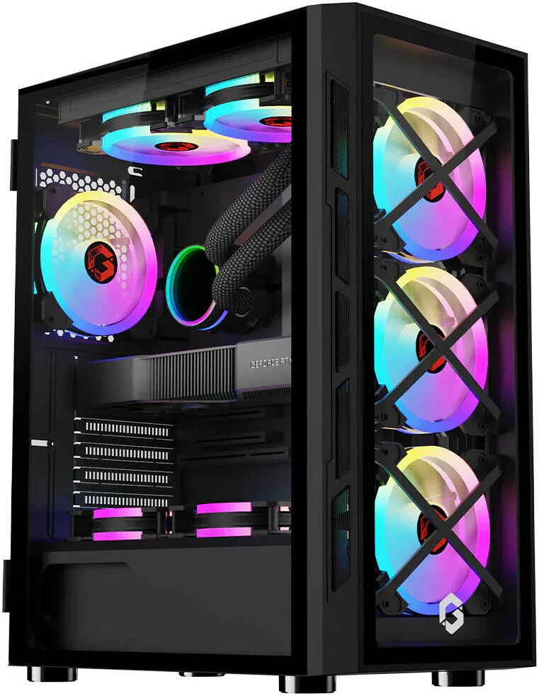 کیس گیمینگ مید تاور GAMEON TRIDENT III، نورپردازی ثابت ARGB، دارای 4 فن، جایگاه درایو 3.5 اینچی، فیلترهای گرد و غبار، پشتیبانی از رادیاتور 360 میلی‌متری، نوع نورپردازی Argb+pwm، شیشه حرارت دیده 0.8 میلی‌متری، مشکی | GO-TRIDENTIII