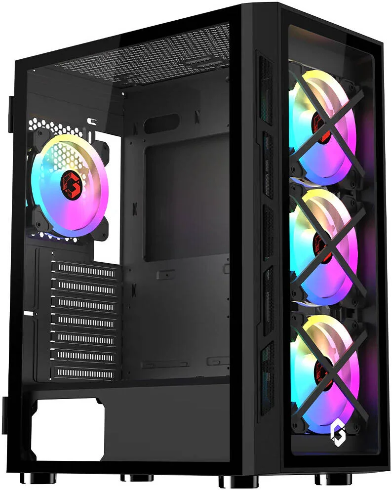 کیس گیمینگ مید تاور GAMEON TRIDENT III، نورپردازی ثابت ARGB، دارای 4 فن، جایگاه درایو 3.5 اینچی، فیلترهای گرد و غبار، پشتیبانی از رادیاتور 360 میلی‌متری، نوع نورپردازی Argb+pwm، شیشه حرارت دیده 0.8 میلی‌متری، مشکی | GO-TRIDENTIII