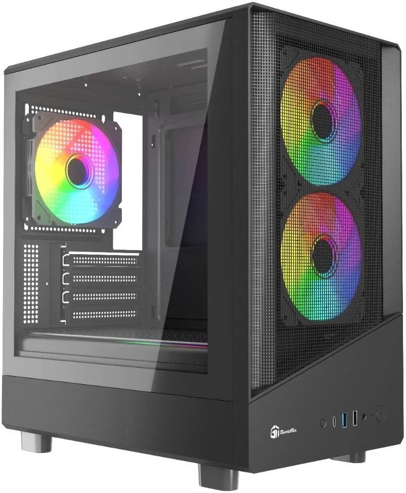 کیس کامپیوتر مید تاور GamerTek Ion، دارای 3 فن 120 میلی‌متری aRGB از پیش نصب‌شده، پشتیبانی از رادیاتور تا 280 میلی‌متری و 7 فن، USB 1.1، USB 3.0، Type-C، HD Audio، مشکی | 616985067411