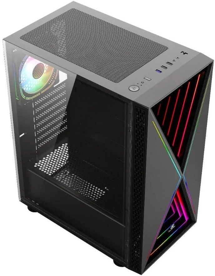 کیس کامپیوتر مید تاور GamerTek Vega، دارای 1 فن 120mm aRGB از پیش نصب شده، پشتیبانی از رادیاتور تا 240mm، پشتیبانی از 6 فن، 2x USB 1.1، 1x USB 3.0، HD Audio، مشکی | 616985067404