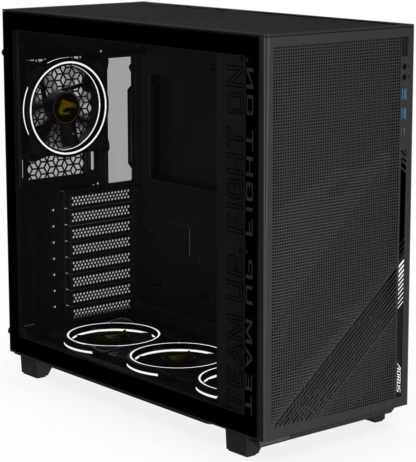 کیس کامپیوتر GIGABYTE AORUS C400 GLASS، پشتیبانی از Mini ITX، Micro ATX و ATX، نورپردازی RGB، فیلترهای گرد و غبار، نصب عمودی کارت گرافیک، مشکی | AC400G-ATX