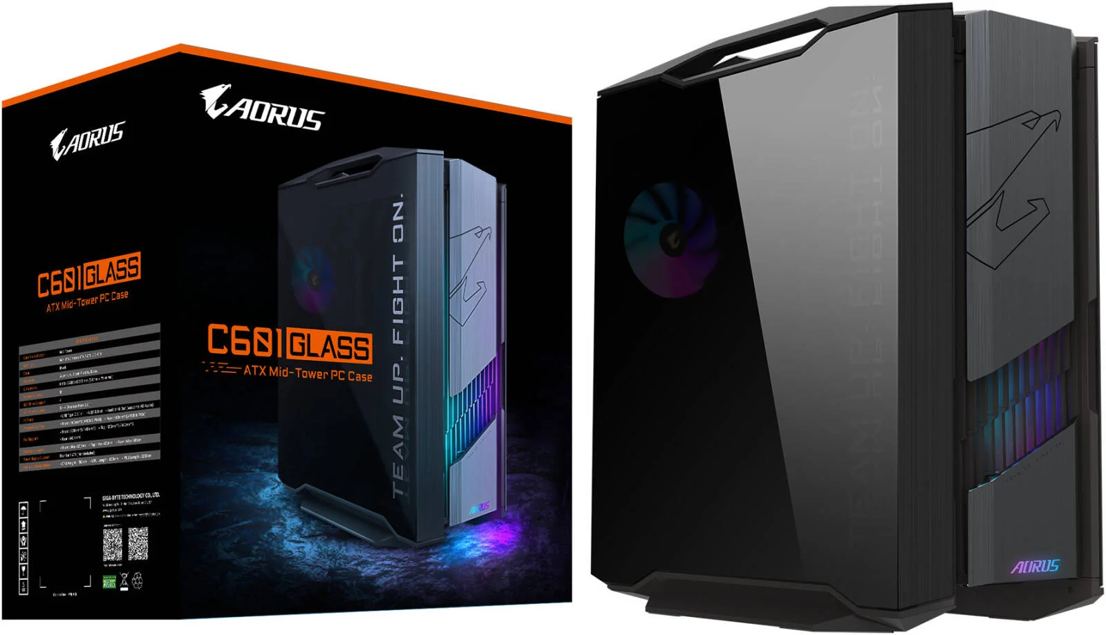 کیس کامپیوتر مید تاور GIGABYTE AORUS C601 GLASS GLOBAL E-ATX، دارای 4 فن 140 میلی‌متری ARGB&PWM از پیش نصب شده، پشتیبانی از رادیاتور 420 میلی‌متری، نورپردازی RGB، دارای 8 اسلات توسعه، فیلترهای گرد و غبار، مشکی | GB-AC601G GLOBAL