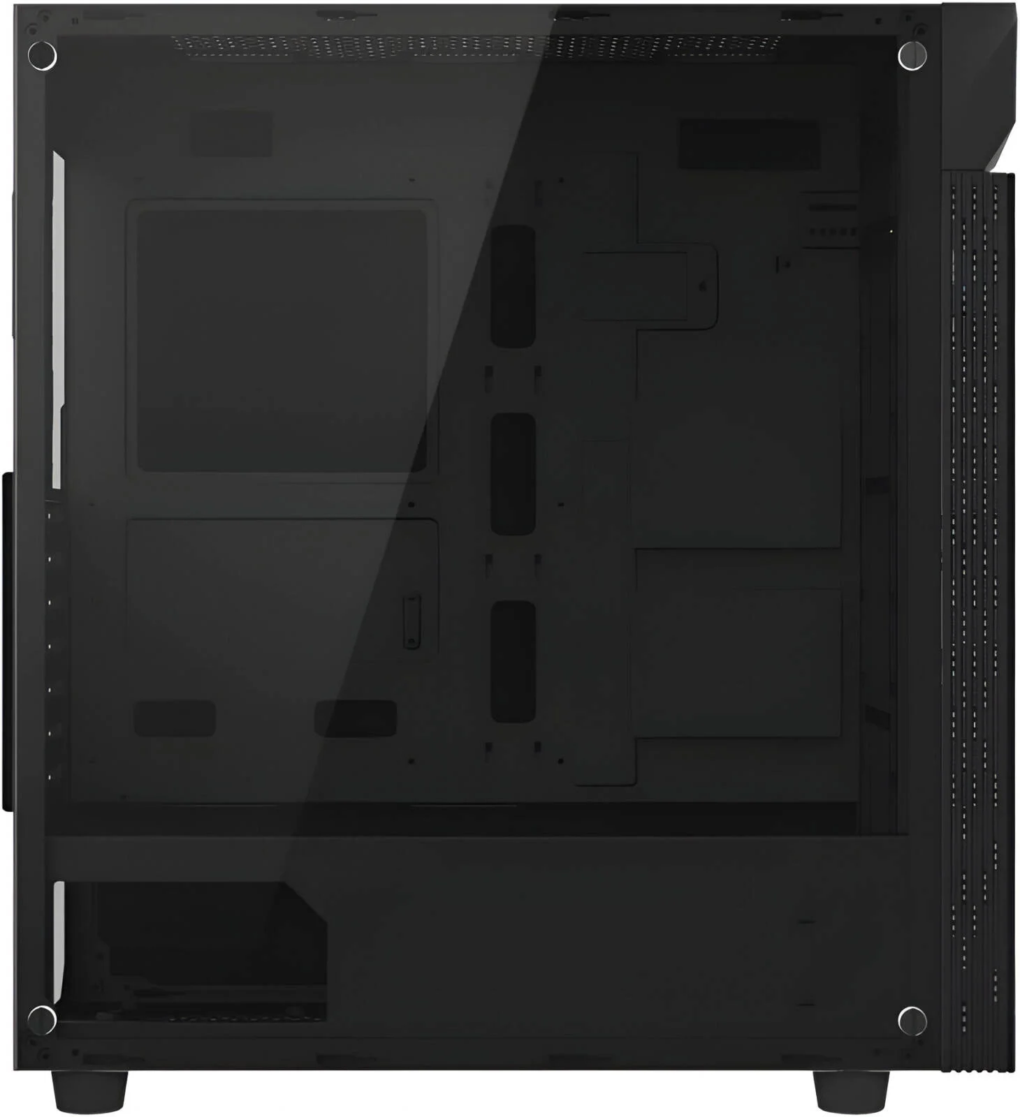 کیس کامپیوتر مید تاور شیشه ای گیگابایت مدل C200، دارای 1 فن 120 میلی‌متری از پیش نصب شده، پشتیبانی از رادیاتور تا 280 میلی‌متری و 6 فن 120 میلی‌متری، 2 پورت USB 3.0، سوییچ RGB LED، جنس بدنه فولاد + پلاستیک + شیشه، مشکی | GB-C200G