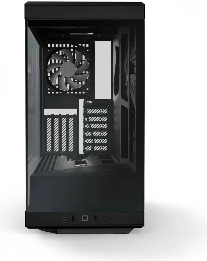 کیس کامپیوتر گیمینگ HYTE Y40 با طراحی مدرن و زیبا، شیشه حرارت دیده پانوراما، پشتیبانی از رادیاتور تا 360 میلی‌متر و 7 فن 120 میلی‌متری، پشتیبانی از کارت گرافیک عمودی، USB Type-C، مشکی | CS-HYTE-Y40-B