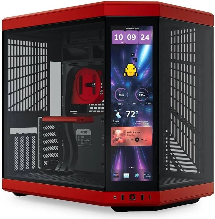 کیس کامپیوتر ATX Mid-Tower دو محفظه ای HYTE Y70 Touch Infinite، صفحه نمایش لمسی 14.5 اینچی 688 x 2560 (2.5K)، پشتیبانی از حداکثر 10 فن و رادیاتور 360 میلی متری، قرمز-مشکی | CS-HYTE-Y70TI-RB