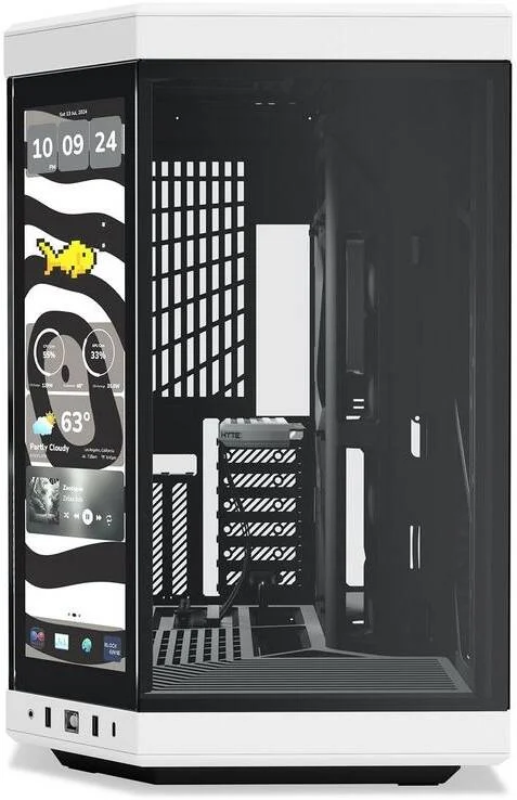کیس کامپیوتر HYTE Y70 تاچ Infinite Dual Chamber Mid-Tower ATX، نمایشگر لمسی ۱۴.۵ اینچی ۶۸۸ در ۲۵۶۰ (2.5K)، پشتیبانی از حداکثر ۱۰ فن و رادیاتور ۳۶۰ میلی‌متری، سفید-مشکی | CS-HYTEY70TTI-WB