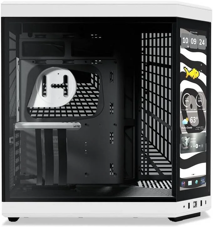 کیس کامپیوتر HYTE Y70 تاچ Infinite Dual Chamber Mid-Tower ATX، نمایشگر لمسی ۱۴.۵ اینچی ۶۸۸ در ۲۵۶۰ (2.5K)، پشتیبانی از حداکثر ۱۰ فن و رادیاتور ۳۶۰ میلی‌متری، سفید-مشکی | CS-HYTEY70TTI-WB