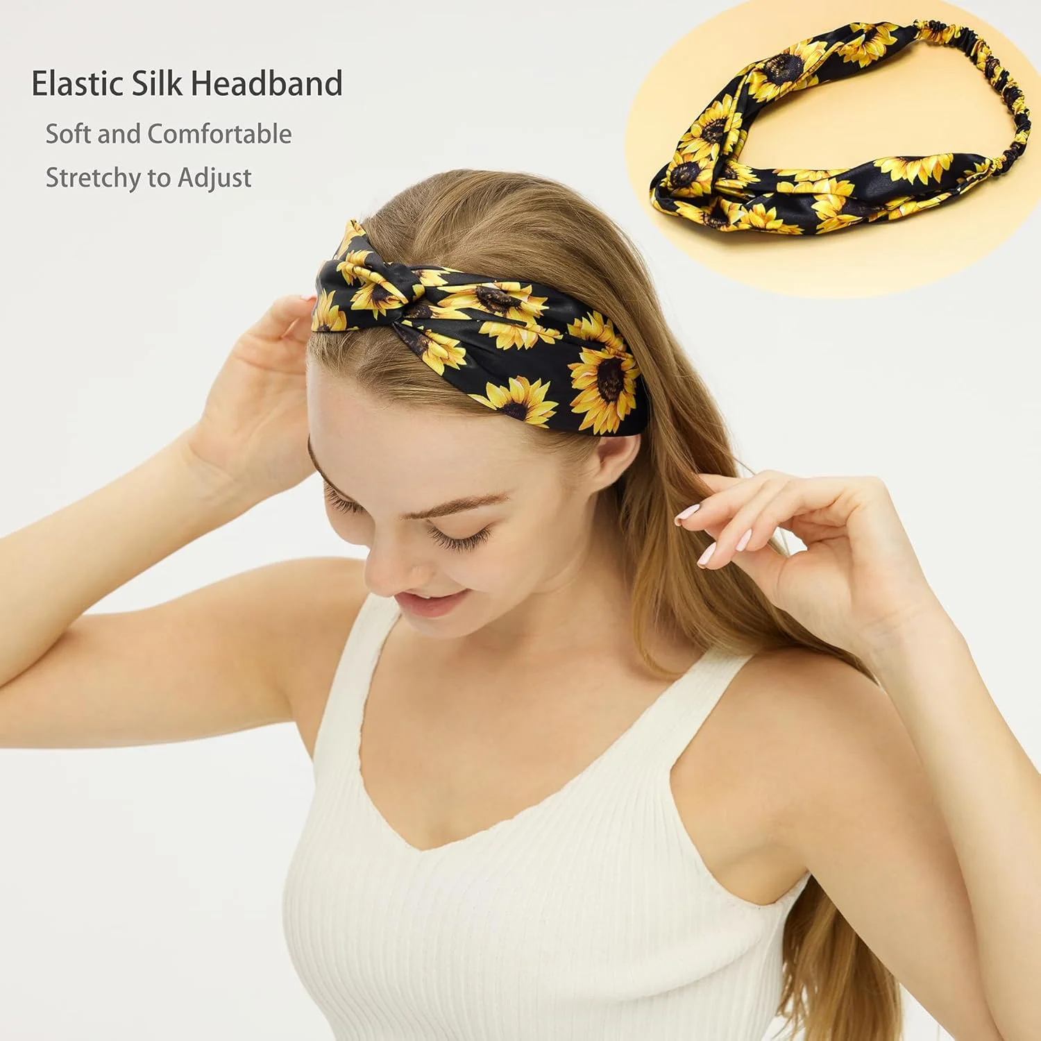 مجموعه هدیه با طرح آفتابگردان برای خانم ها، جعبه هدیه ارسال آفتاب با هدبند ابریشمی، کش مو و چشم بند خواب برای تولد، کریسمس، روز ولنتاین، ایده های هدیه روز مادر