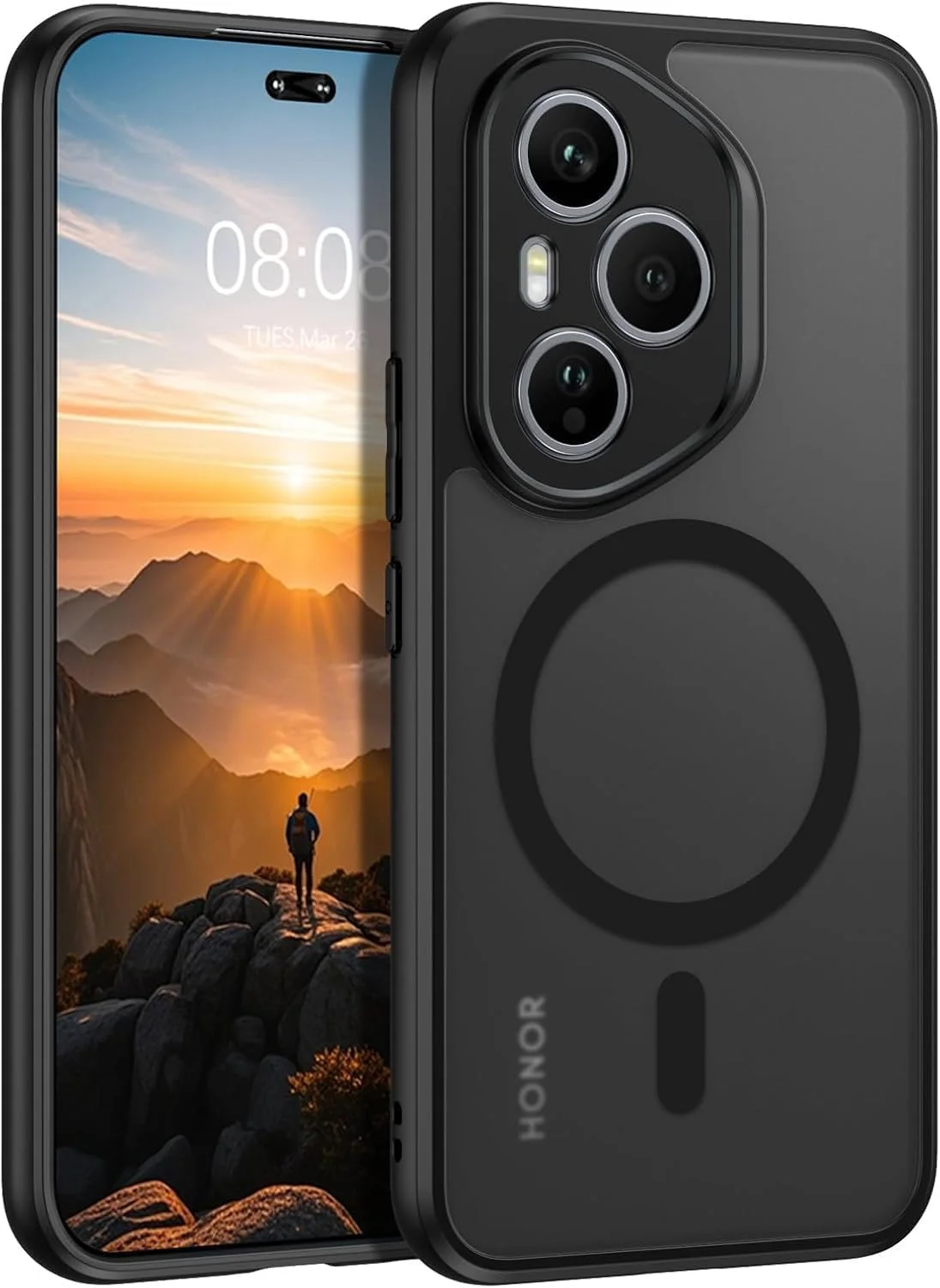 کاور محافظ گوشی آنر 400 پرو 5G - کاور مغناطیسی سازگار با MagSafe | ضد ضربه و ضد سقوط، ساخته شده از TPU+PC | کاور پشتی محافظ باریک (مشکی شفاف)