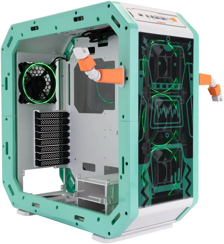 کیس کامپیوتر مید تاور InWin Monster A Lab Series E-ATX، دارای 4 فن ASL120 از پیش نصب شده، شیشه حرارت دیده، SECC و مواد ABS، پشتیبانی از حداکثر کارت گرافیک 390 میلی‌متری و رادیاتور 360 میلی‌متری، طراحی رابرت | IW-CS-CASEMONSTERS-001