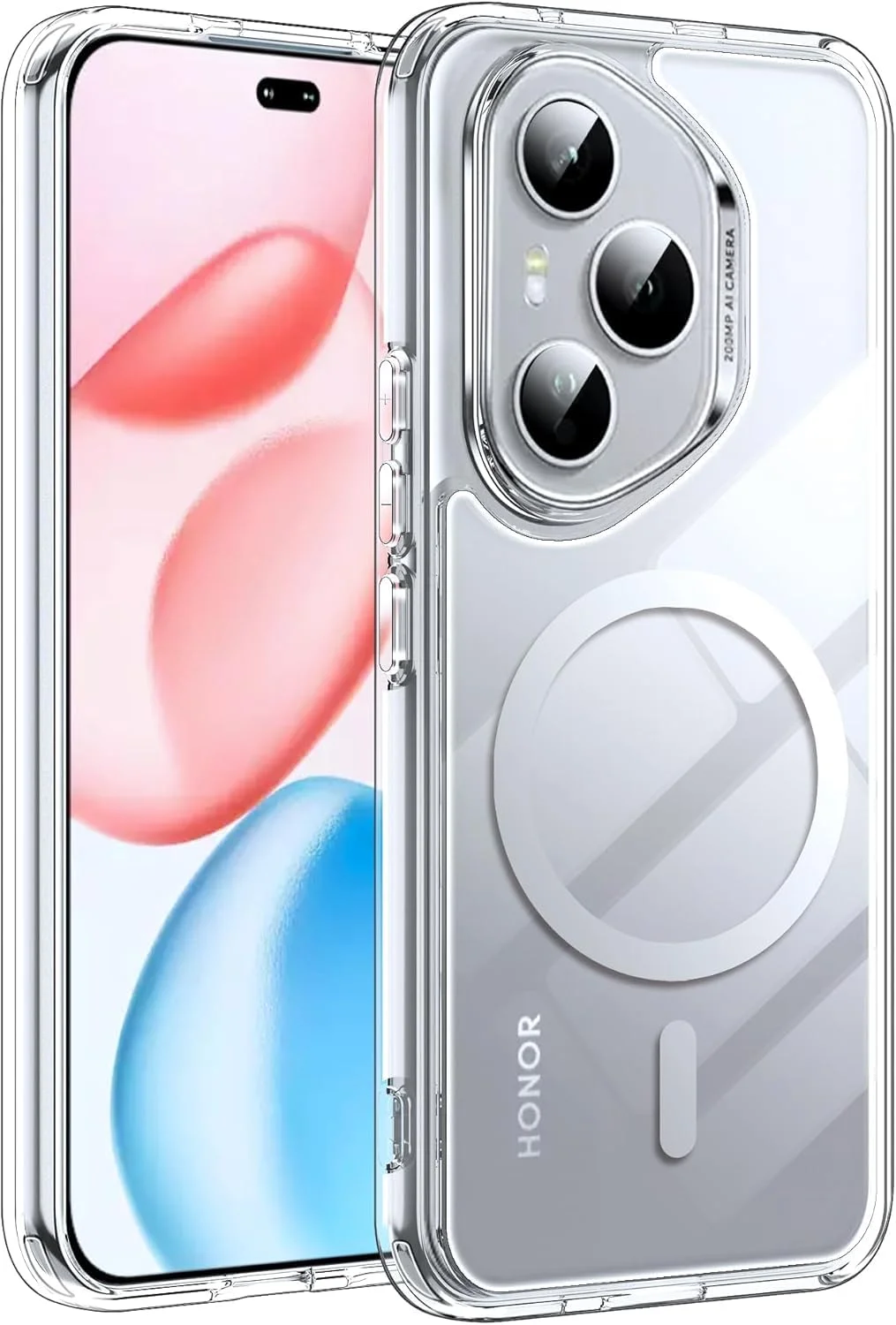 قاب مغناطیسی برای آنر 400 پرو 5G، سازگار با Mag-Safe، کاور پشتی سخت و نازک با ضربه گیر نرم، ضد زردی و ضد ضربه برای گوشی آنر 400 پرو 5G، شفاف