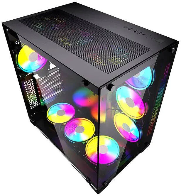 کیس کامپیوتر مید تاور KGaming PZ1-B-S، دارای 4 فن M9 aRGB از پیش نصب شده، پشتیبانی از رادیاتور تا 360 میلی متر و 10 فن، فیلترهای گرد و غبار، پنل های شیشه ای حرارت دیده، مشکی | PZ1-B-S