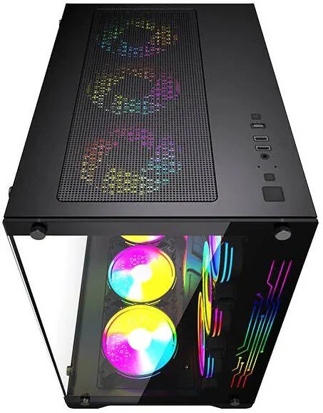 کیس کامپیوتر مید تاور KGaming PZ1-B-S، دارای 4 فن M9 aRGB از پیش نصب شده، پشتیبانی از رادیاتور تا 360 میلی متر و 10 فن، فیلترهای گرد و غبار، پنل های شیشه ای حرارت دیده، مشکی | PZ1-B-S