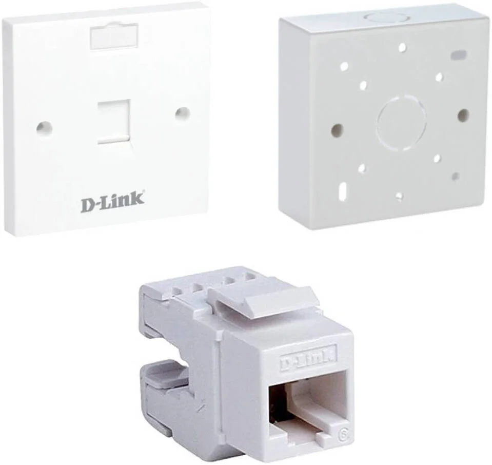 مجموعه ترکیبی 3 در 1 شبکه دی-لینک، جعبه پشتی + صفحه رو تک پورت + کیستون جک، ایده آل برای نصب کابل کشی ساخت یافته LAN در خانه ها و دفاتر | TNNTCOMBO2