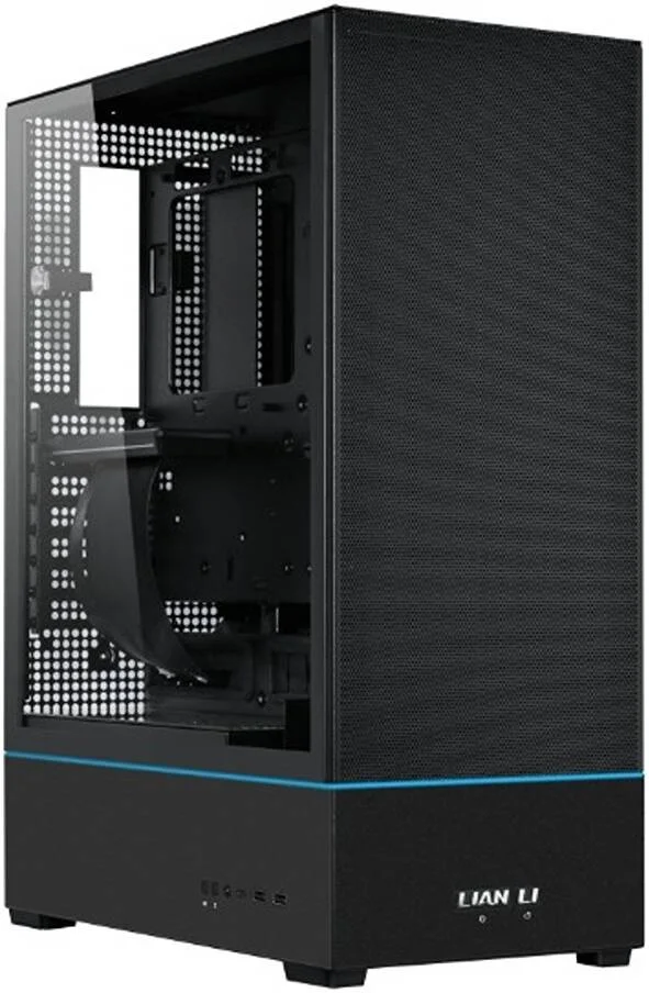 کیس Lian-Li SUP01 Small Tower ATX، طراحی پلتفرم ایستاده، نصب کارت گرافیک در جلو، 3 عدد فن 120 میلی‌متری PWM و کابل‌های رایزر PCIe 4.0 از پیش نصب شده، 3 پنل مشبک جانبی، نوارهای نور ARGB دوگانه، مشکی | G99.SUP01X.00
