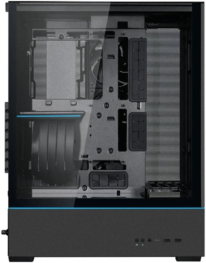 کیس Lian-Li SUP01 Small Tower ATX، طراحی پلتفرم ایستاده، نصب کارت گرافیک در جلو، 3 عدد فن 120 میلی‌متری PWM و کابل‌های رایزر PCIe 4.0 از پیش نصب شده، 3 پنل مشبک جانبی، نوارهای نور ARGB دوگانه، مشکی | G99.SUP01X.00