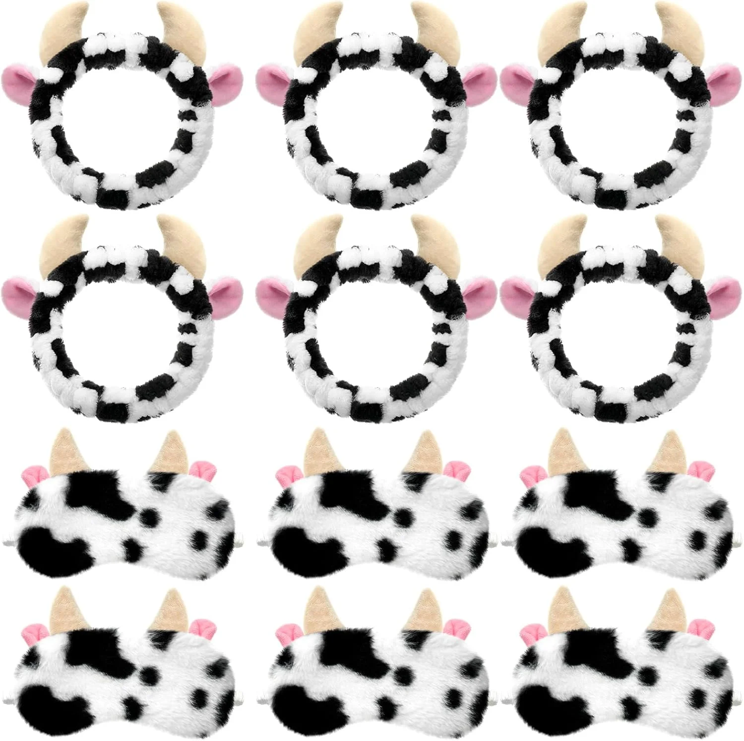 جاگلی ست 12 عددی هدبند اسپا با طرح گاو و ماسک چشم، هدبند آرایشی نرم، ماسک چشم خواب طرح گوش گاو، اسکرانچی، بند موی حمام مراقبت از پوست، لوازم مهمانی خواب طرح گاو، هدیه مهمانی اسپا برای زنان