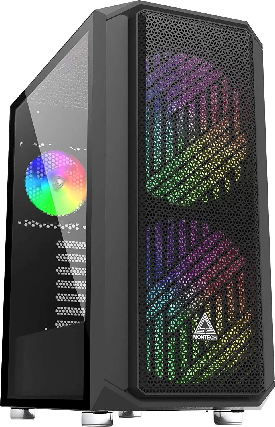 کیس مید تاور Montech AIR X ATX، جریان هوای فوق العاده بالا، دارای دو فن 200 میلی متری ARGB از پیش نصب شده، فن 120 میلی متری ARGB، کنترلر ARGB، همگام سازی با مادربرد، شیشه حرارت دیده کشویی - مشکی | AIR-X-BLK