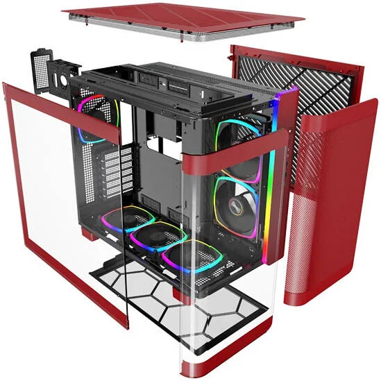 کیس کامپیوتر Montech KING 95 PRO ATX، دارای 6 فن از پیش نصب شده، پشتیبانی از رادیاتور تا 360 میلی‌متر، پشتیبانی از 9 فن، پنل مشبک ممتاز، پنل شیشه‌ای با قابلیت جدا شدن سریع، قرمز پررنگ | KING-95-PRO-RED