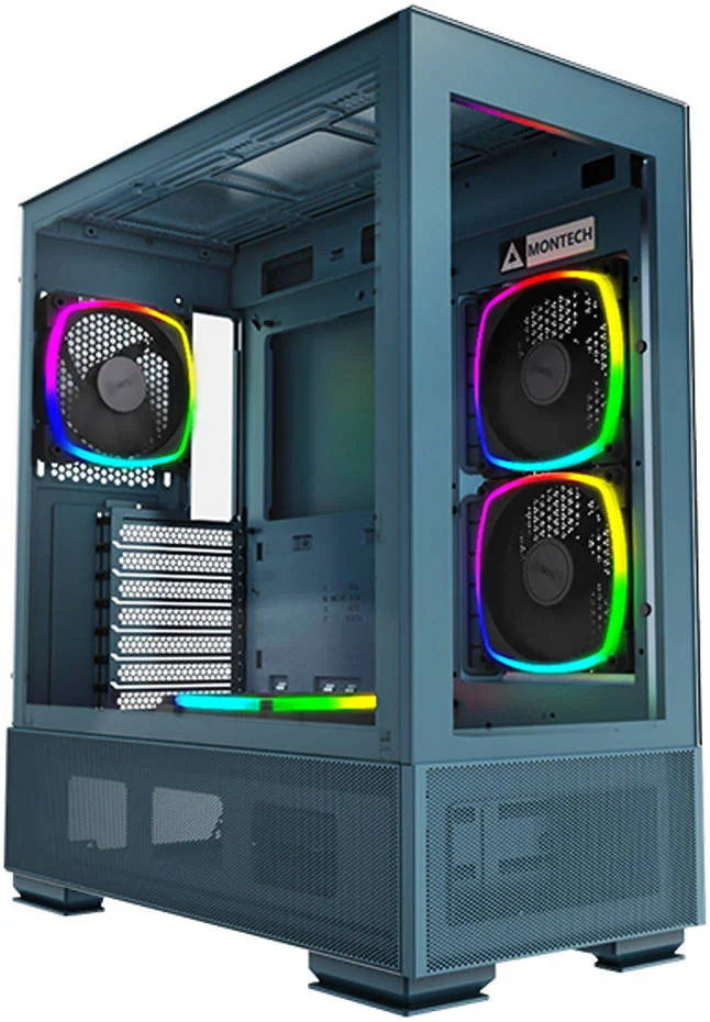 کیس کامپیوتر مید تاور Montech Sky Two aRGB ATX، پشتیبانی از رادیاتور تا 360 میلی‌متر، دارای 4 فن PWM از پیش نصب شده، فیلتر گرد و غبار جانبی و زیرین، مدیریت کابل داخلی، آبی مراکشی | SKY TWO M