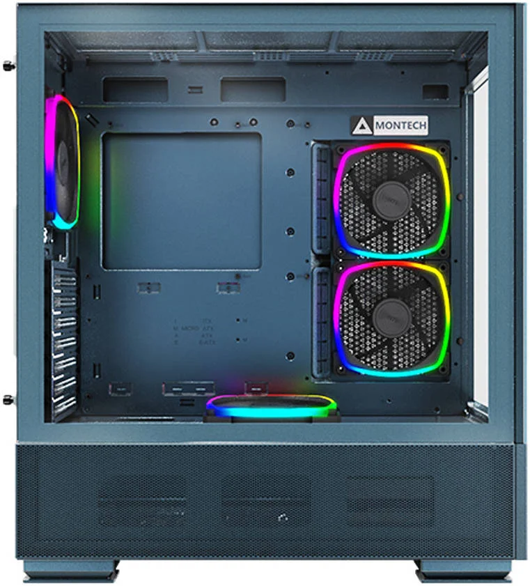کیس کامپیوتر مید تاور Montech Sky Two aRGB ATX، پشتیبانی از رادیاتور تا 360 میلی‌متر، دارای 4 فن PWM از پیش نصب شده، فیلتر گرد و غبار جانبی و زیرین، مدیریت کابل داخلی، آبی مراکشی | SKY TWO M