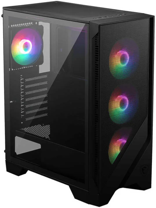 کیس کامپیوتر MSI MAG Forge 120A Airflow ATX Mid Tower، دارای 6 فن از پیش نصب شده، پشتیبانی از رادیاتور تا 240 میلی‌متر، جایگاه درایو 2.5 و 3.5 اینچی، پنجره شیشه‌ای حرارت دیده، پنل مشبک، مشکی | 306-7G23A21-809